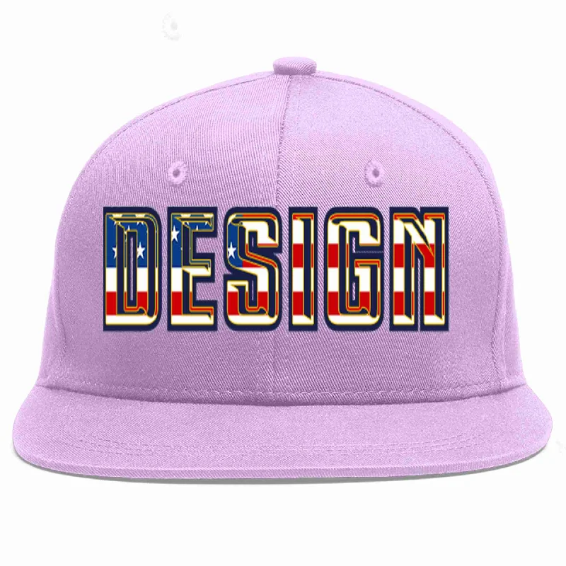 Baseball Cap With Vibrant Colors-Custom Light Purple Vintage USA Flag-Gold Flat Eaves Sport Baseball Cap Design for Men/Women/Youth