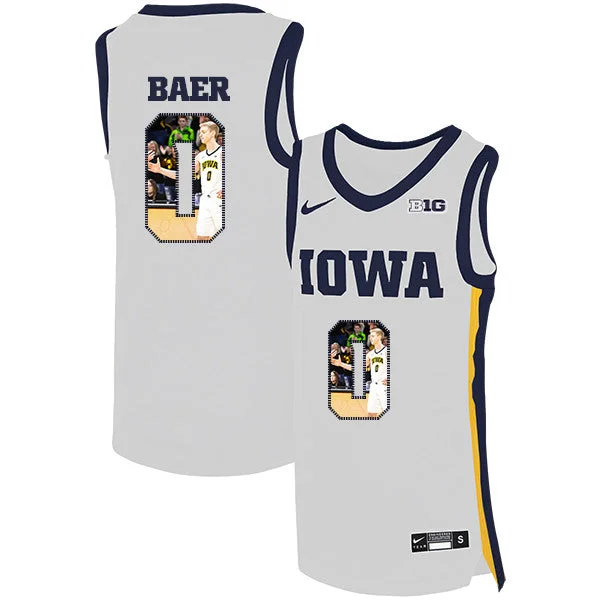 Football Jersey With Custom Colors-Basketball Jersey With Custom Colors-Iowa Hawkeyes 0 Michael Baer White Basketball College Fashion Basketball Jersey