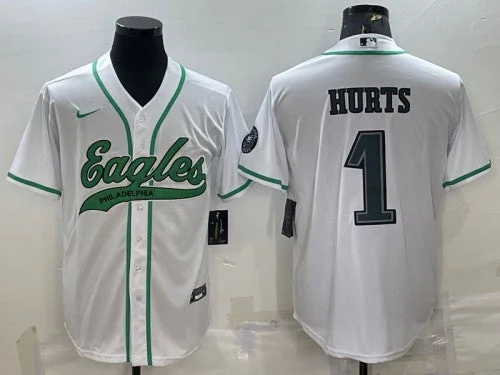 Baseball Jersey For Group Purchases-Men's Philadelphia Eagles #1 Jalen Hurts White With Patch Cool Base Stitched Baseball Jersey