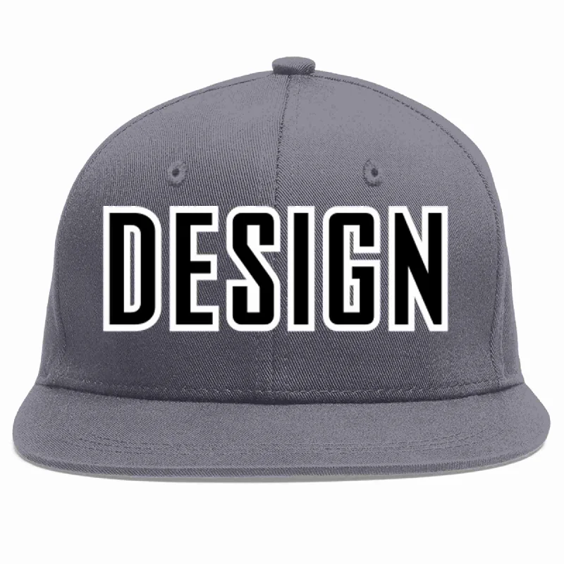 Baseball Cap For Family Gatherings-Custom Dark Gray Black-White Flat Eaves Sport Baseball Cap Design for Men/Women/Youth