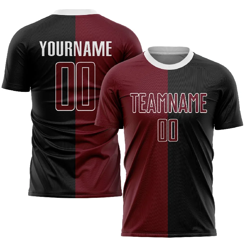 Football Jersey For International Teams-Custom Black Crimson-White Sublimation Split Fashion Soccer Uniform Jersey