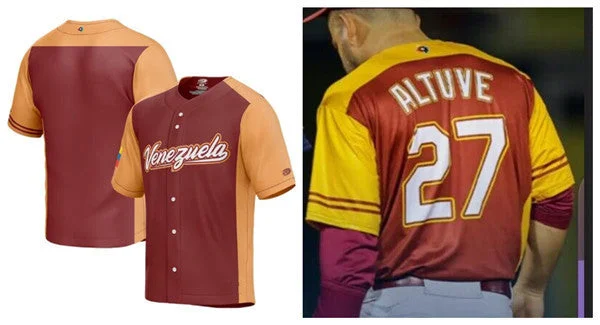 Baseball Jersey For Fan Gifts-Men's Venezuela Baseball #27 JosÃ© Altuve 2023 Burgundy World Baseball Classic Stitched Jersey