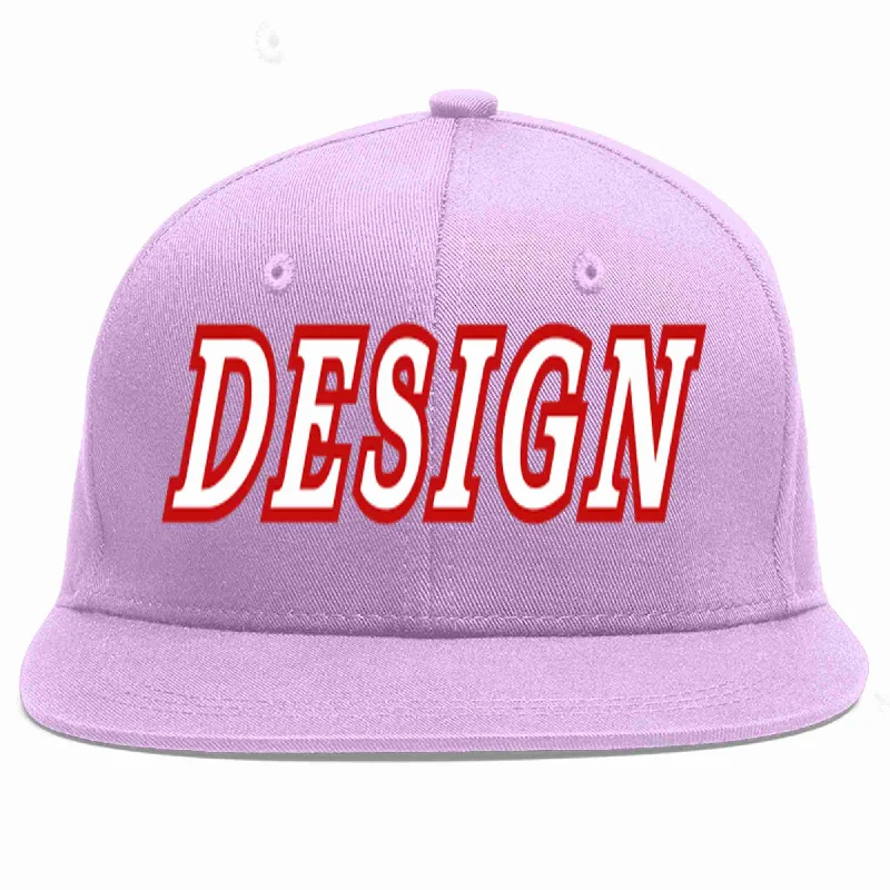 Baseball Cap For Holiday Gifts-Custom Light Purple White-Red Flat Eaves Sport Baseball Cap Design for Men/Women/Youth