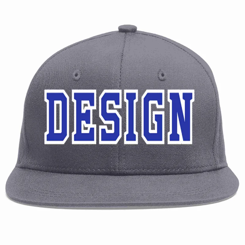 Baseball Cap For Sports Competitions-Custom Dark Gray Royal-White Flat Eaves Sport Baseball Cap Design for Men/Women/Youth