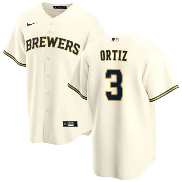 Baseball Jersey For Team Pride Apparel-Men's Milwaukee Brewers #3 Joey Ortiz Cream Cool Base Baseball Stitched Jersey