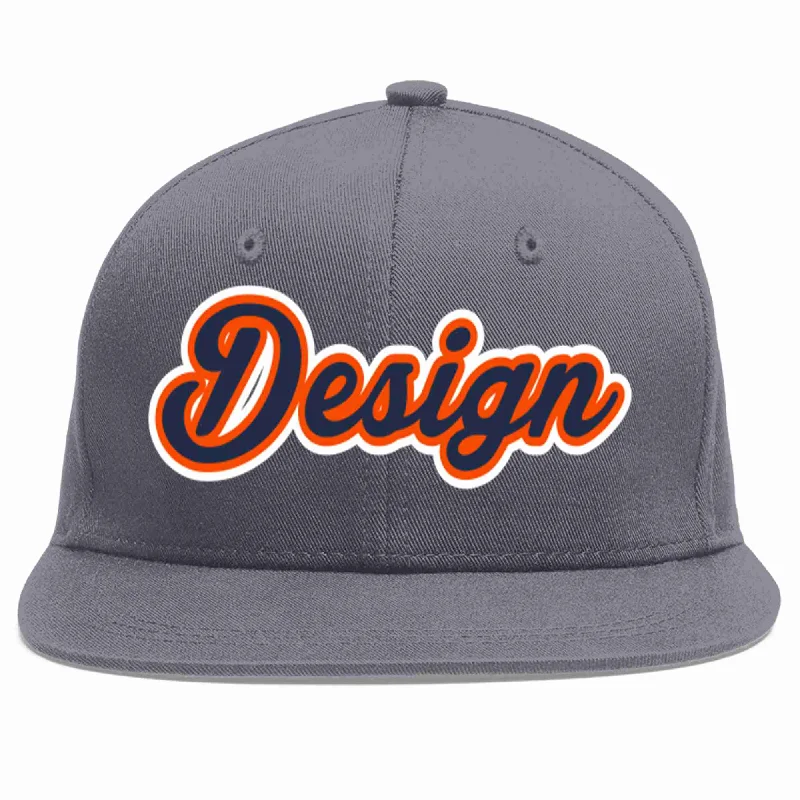 Baseball Cap For Sports Enthusiasts-Custom Dark Gray Navy-Orange Flat Eaves Sport Baseball Cap Design for Men/Women/Youth