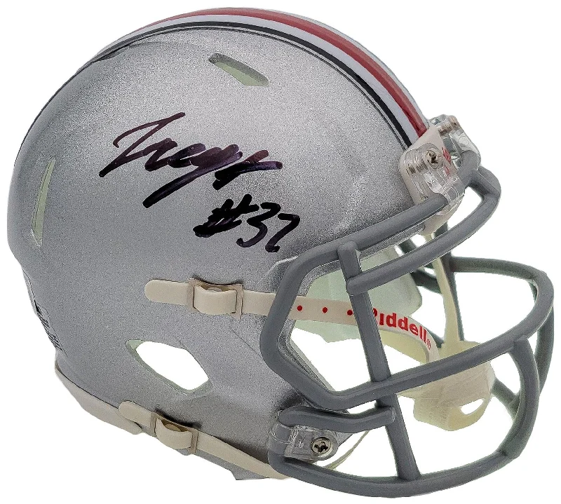 Rugby Helmet For Professional-Level Gear-TreVeyon Henderson Autographed Ohio State Buckeyes Silver Speed Mini Helmet Beckett BAS QR Stock #202075