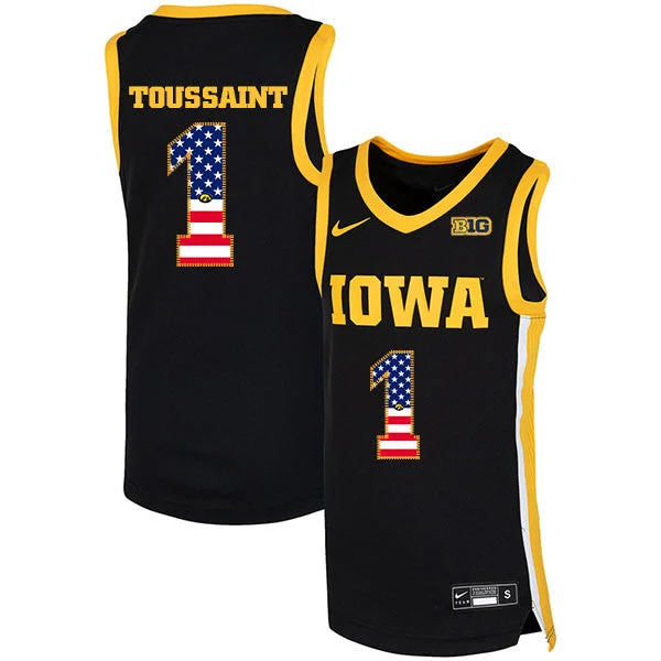 Cheap Football Jersey-Cheap Basketball Jersey-Iowa Hawkeyes 1 Joe Toussaint Black USA Flag Basketball College Basketball Jersey