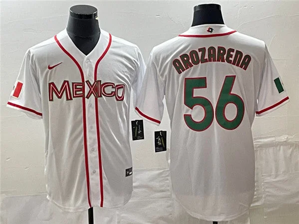 Baseball Jersey With Team Mascot-Men's Mexico Baseball #56 Randy Arozarena 2023 White World Baseball Classic Stitched Jersey