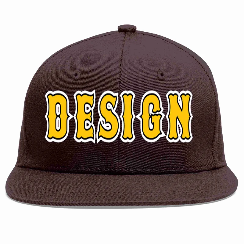 Baseball Cap With Adjustable Closure-Custom Brown Gold-Black Flat Eaves Sport Baseball Cap Design for Men/Women/Youth