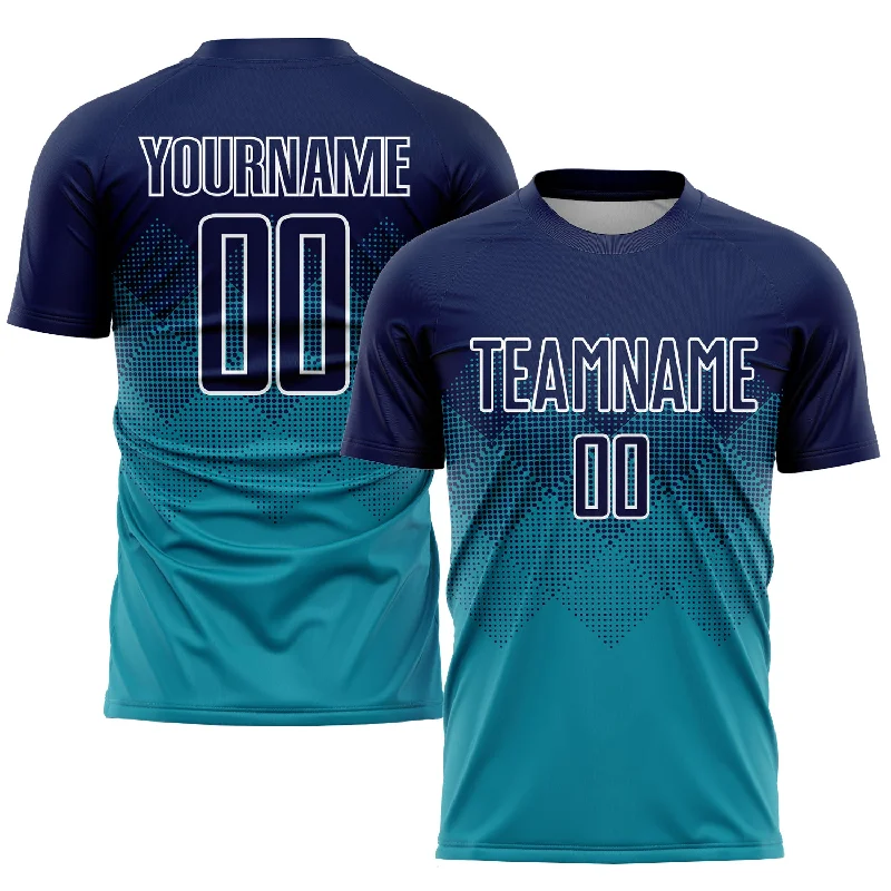 Football Jersey For Football Enthusiasts-Custom Teal Navy-White Sublimation Soccer Uniform Jersey