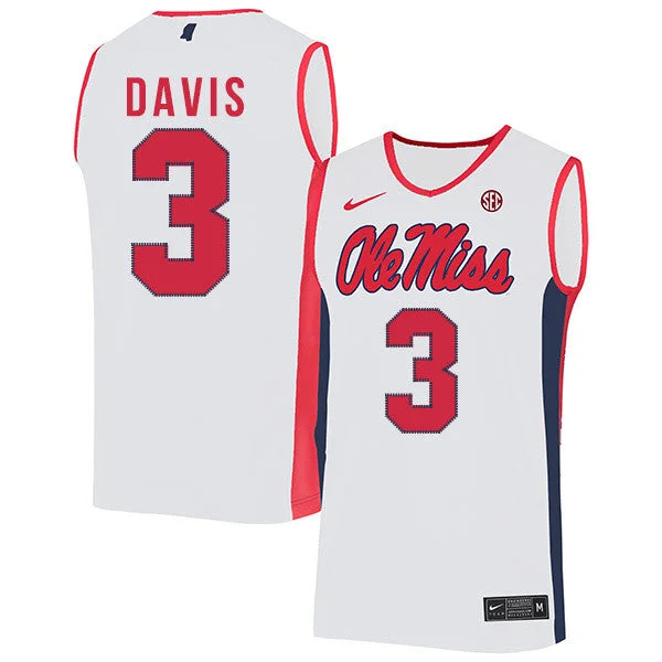 Football Jersey For Sports Merchandise-Basketball Jersey For Sports Merchandise-Ole Miss Rebels 3 Terence Davis White Basketball College Basketball Jersey