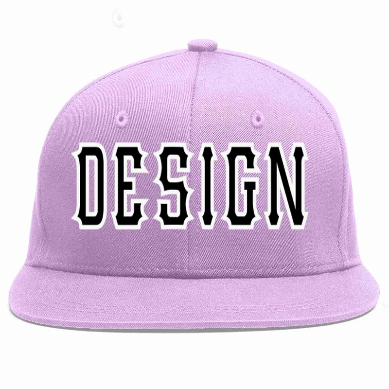 Baseball Cap With Embroidered Designs-Custom Light Purple Black-White Flat Eaves Sport Baseball Cap Design for Men/Women/Youth