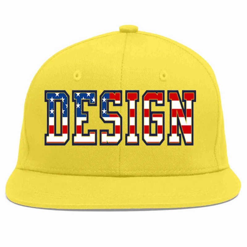 Baseball Cap For Sports Enthusiasts-Custom Light Gold Vintage USA Flag-Gold Flat Eaves Sport Baseball Cap Design for Men/Women/Youth