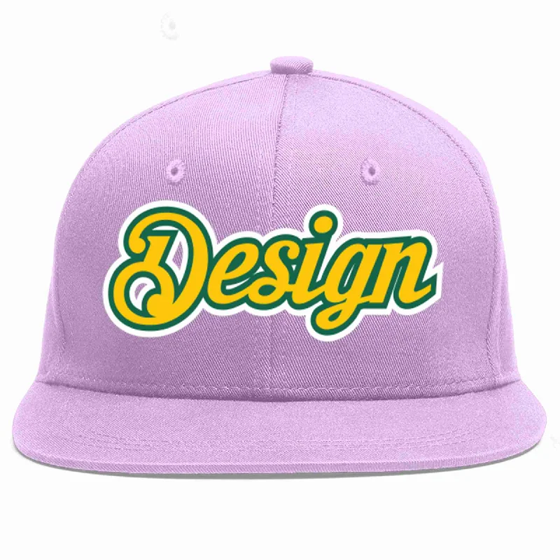 Baseball Cap For Travel-Custom Light Purple Gold-Kelly Green Flat Eaves Sport Baseball Cap Design for Men/Women/Youth