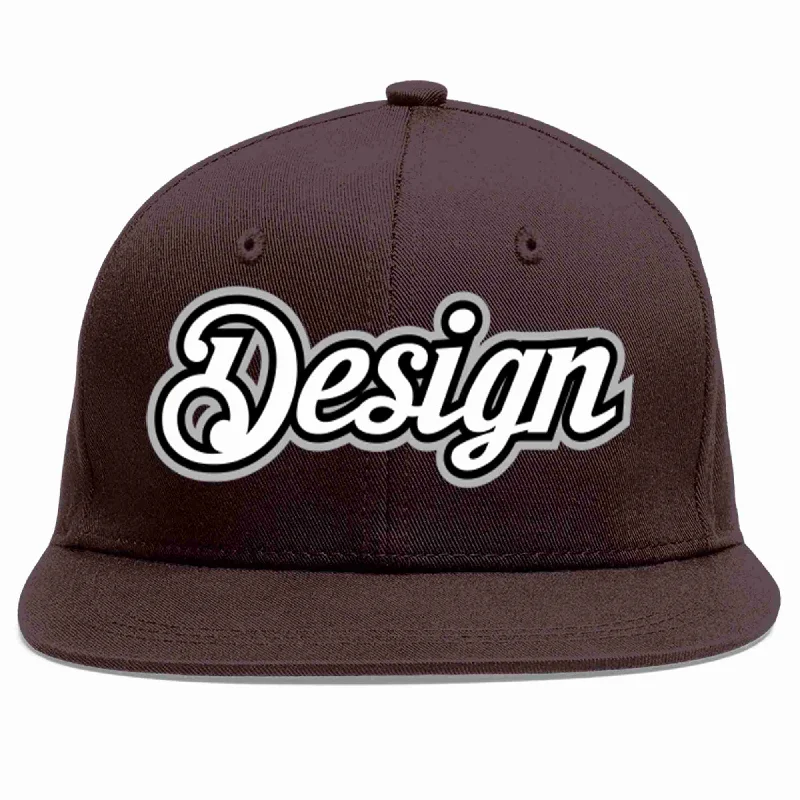 Baseball Cap With Artistic Designs-Custom Brown White-Black Flat Eaves Sport Baseball Cap Design for Men/Women/Youth