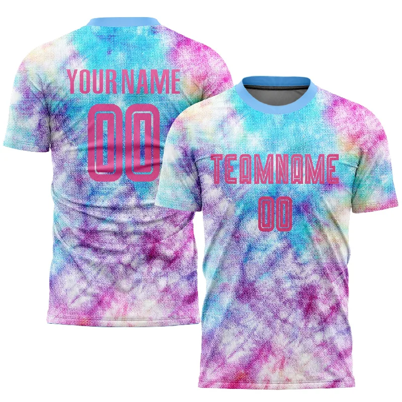 Football Jersey For Women-Custom Tie Dye Pink-Light Blue Sublimation Soccer Uniform Jersey