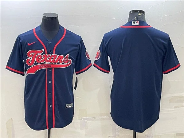 Baseball Jersey With Custom Color Options-Men's Houston Texans Blank Navy With Patch Cool Base Stitched Baseball Jersey