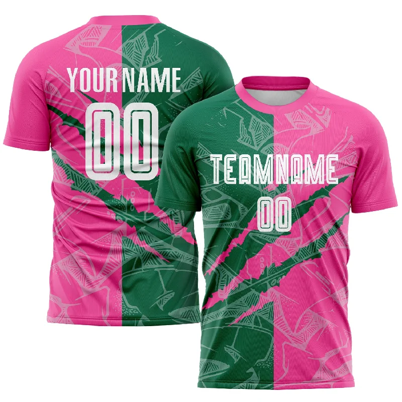 Football Jersey For Competitive Events-Custom Graffiti Pattern Kelly Green-Pink Scratch Sublimation Soccer Uniform Jersey