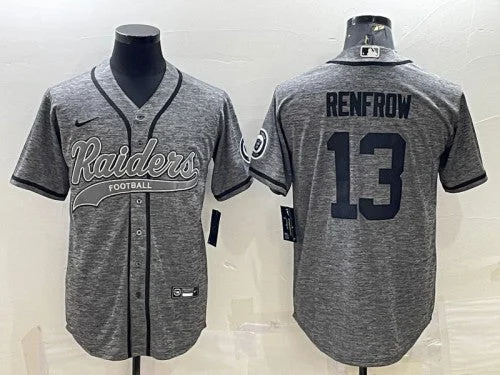 Baseball Jersey For Youth Teams-Men's Las Vegas Raiders #13 Hunter Renfrow Gray With Patch Cool Base Stitched Baseball Jersey