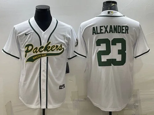 Baseball Jersey With Bold Design-Men's Green Bay Packers #23 Jaire Alexander White With Patch Cool Base Stitched Baseball Jersey