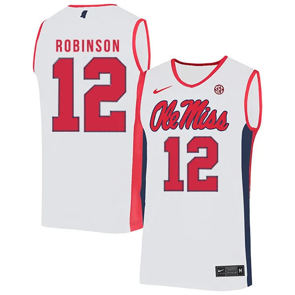 Ole Miss Rebels 12 Shon Robinson White Basketball College Basketball Jersey