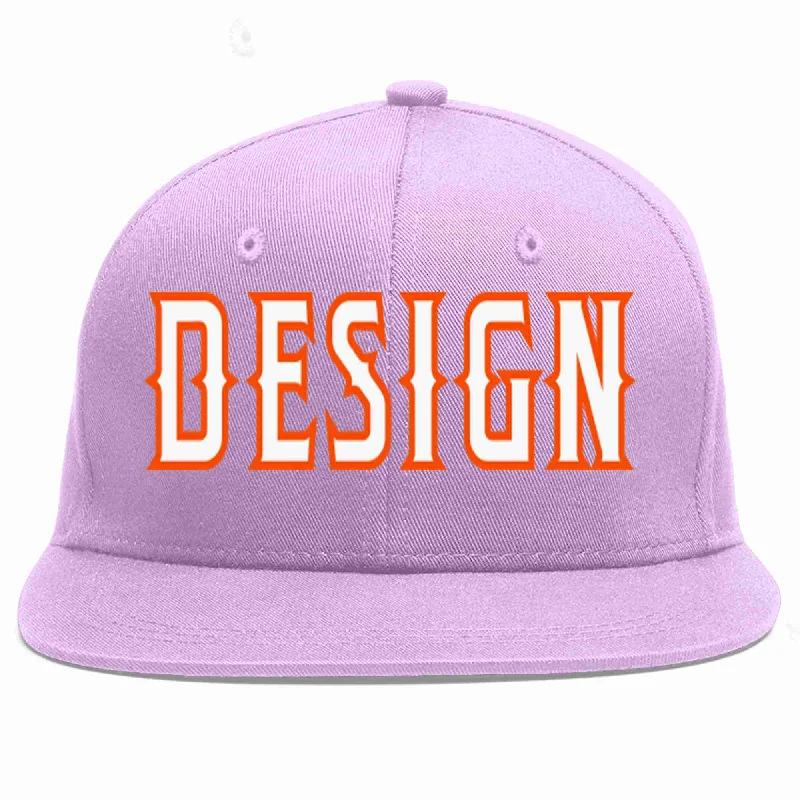 Baseball Cap For College Teams-Custom Light Purple White-Orange Flat Eaves Sport Baseball Cap Design for Men/Women/Youth