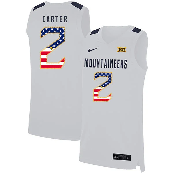 Cheap Football Jersey-Cheap Basketball Jersey-West Virginia Mountaineers 2 Evon Carter White USA Flag Basketball College Basketball Jersey