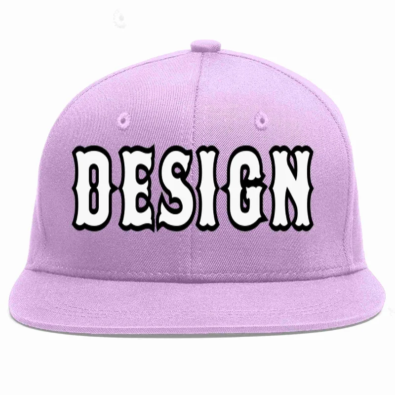 Baseball Cap With Embroidery-Custom Light Purple White-Black Flat Eaves Sport Baseball Cap Design for Men/Women/Youth