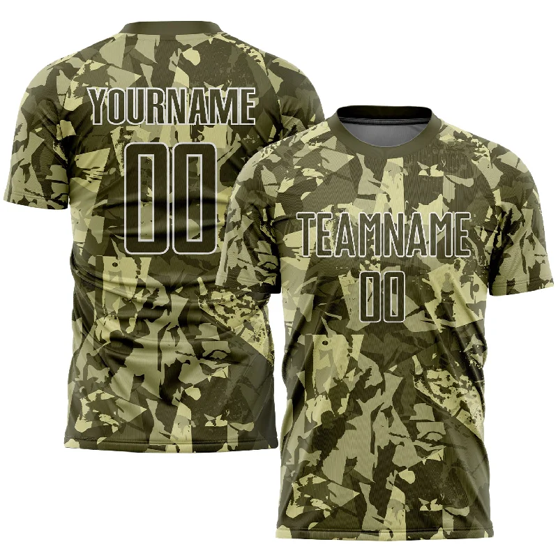 Football Jersey For Custom Player Fit-Custom Camo Olive-White Sublimation Salute To Service Soccer Uniform Jersey