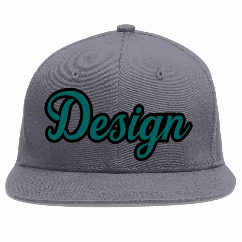 Baseball Cap For Stylish Look-Custom Dark Gray Aqua-Black Flat Eaves Sport Baseball Cap Design for Men/Women/Youth