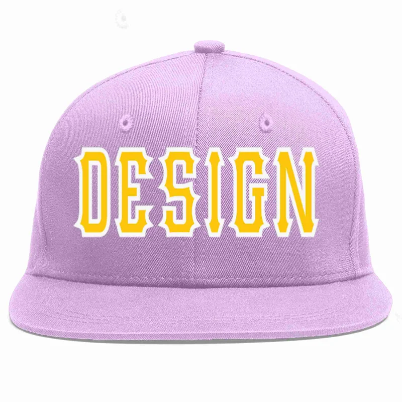 Baseball Cap For Custom Apparel-Custom Light Purple Gold-White Flat Eaves Sport Baseball Cap Design for Men/Women/Youth