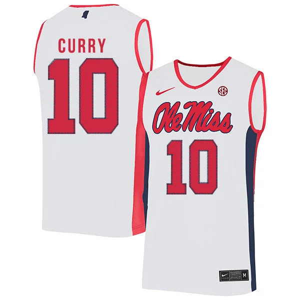 Football Jersey With Embroidered Logo-Basketball Jersey With Embroidered Logo-Ole Miss Rebels 10 Carlos Curry White Basketball College Basketball Jersey