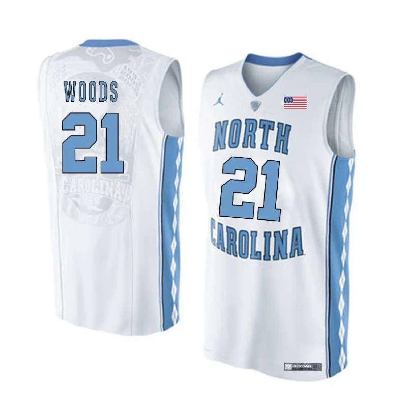 Football Jersey For Football Enthusiasts-Basketball Jersey For Basketball Enthusiasts-North Carolina Tar Heels 21 Seventh Woods White College Basketball Basketball Jersey