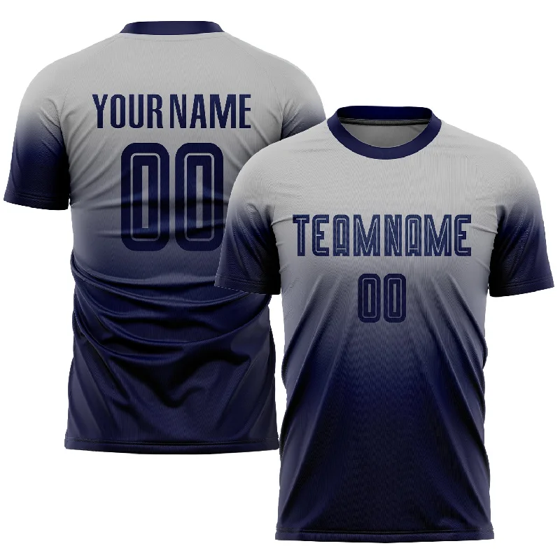 Football Jersey With Vintage Look-Custom Gray Navy Sublimation Fade Fashion Soccer Uniform Jersey