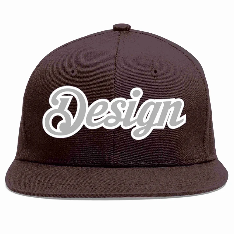 Baseball Cap For Spring Fashion-Custom Brown Gray-White Flat Eaves Sport Baseball Cap Design for Men/Women/Youth