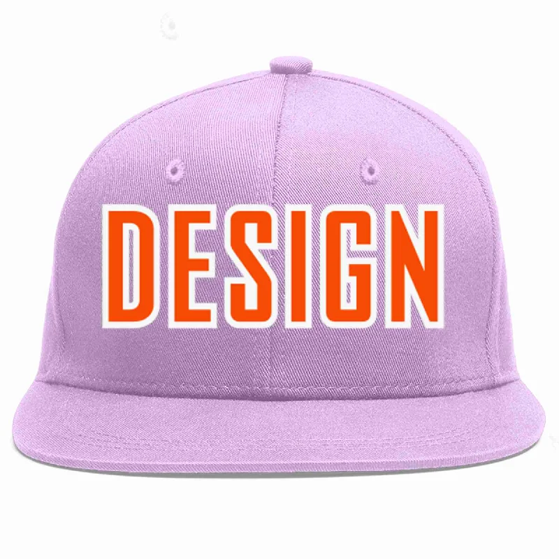 Baseball Cap For Promotional Use-Custom Light Purple Orange-White Flat Eaves Sport Baseball Cap Design for Men/Women/Youth