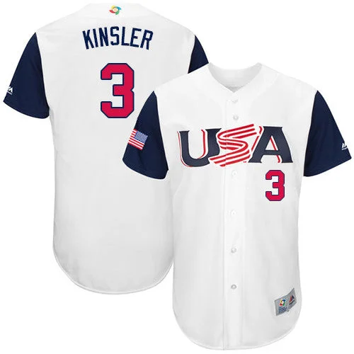 Youth Baseball Jersey-Men's USA Baseball 3 Ian Kinsler White 2017 World Baseball Classic Jersey