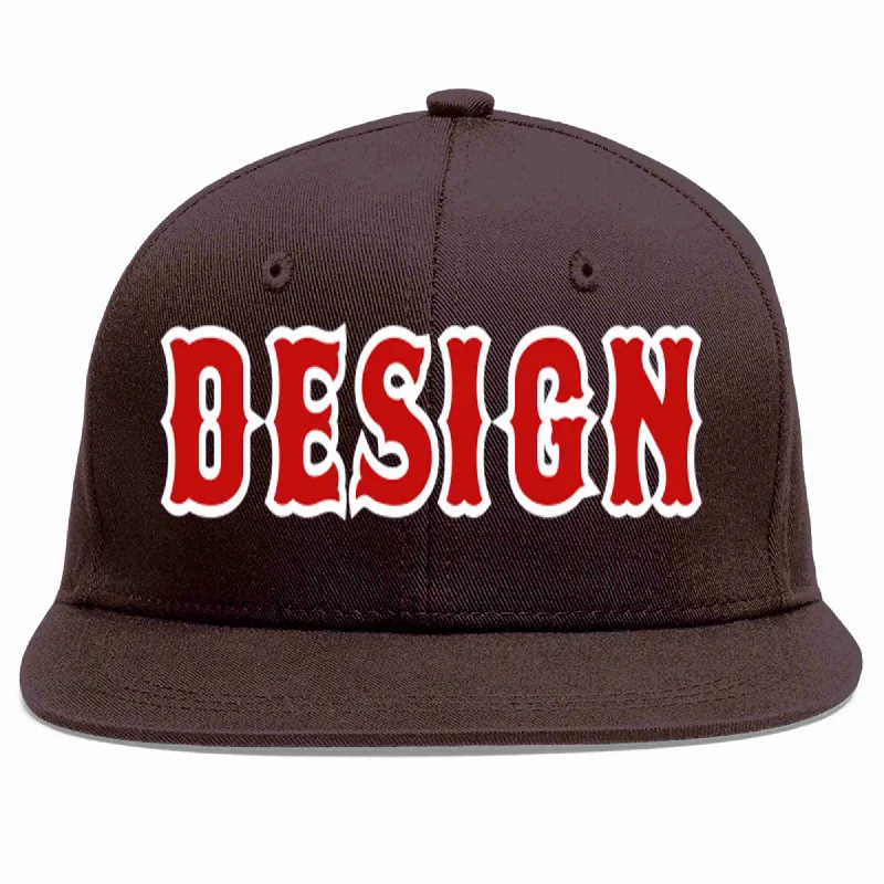 Baseball Cap For Running Outdoors-Custom Brown Red-White Flat Eaves Sport Baseball Cap Design for Men/Women/Youth