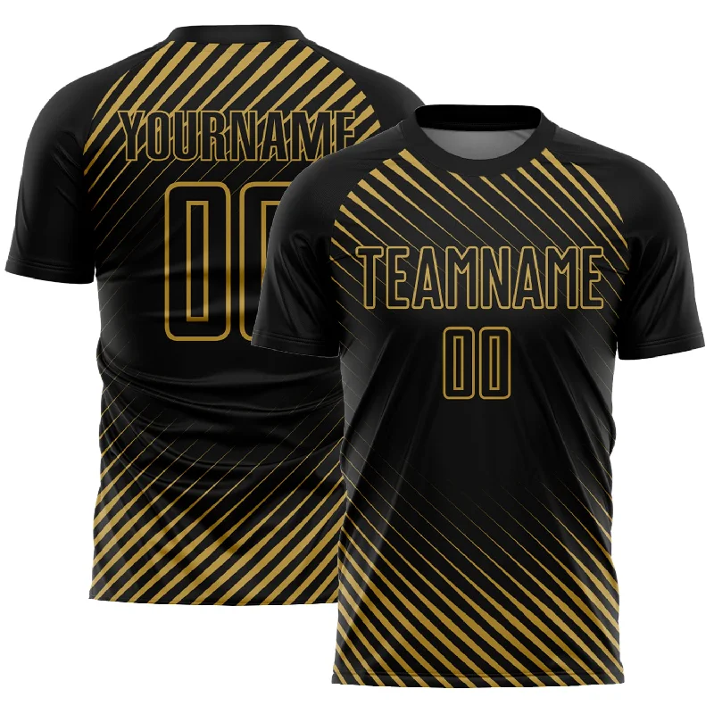 Football Jersey For Championship Teams-Custom Black Old Gold Diagonal Lines Sublimation Soccer Uniform Jersey