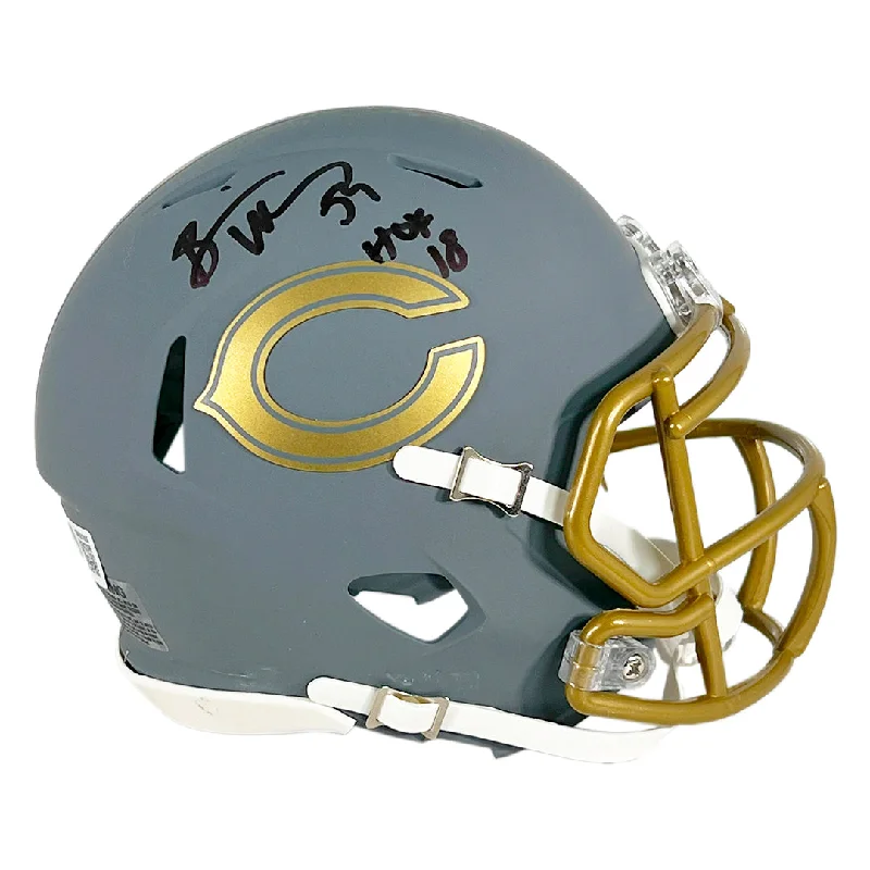 Rugby Helmet For Outdoor Sports-Brian Urlacher Signed HOF 18 Inscription Chicago Bears Slate Alternate Speed Mini Football Helmet (Beckett)