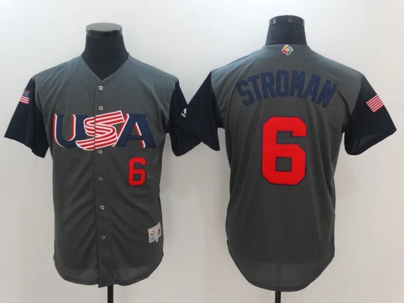 Custom Baseball Jersey-Men's USA Baseball 6 Marcus Stroman Gray 2017 World Baseball Classic Jersey