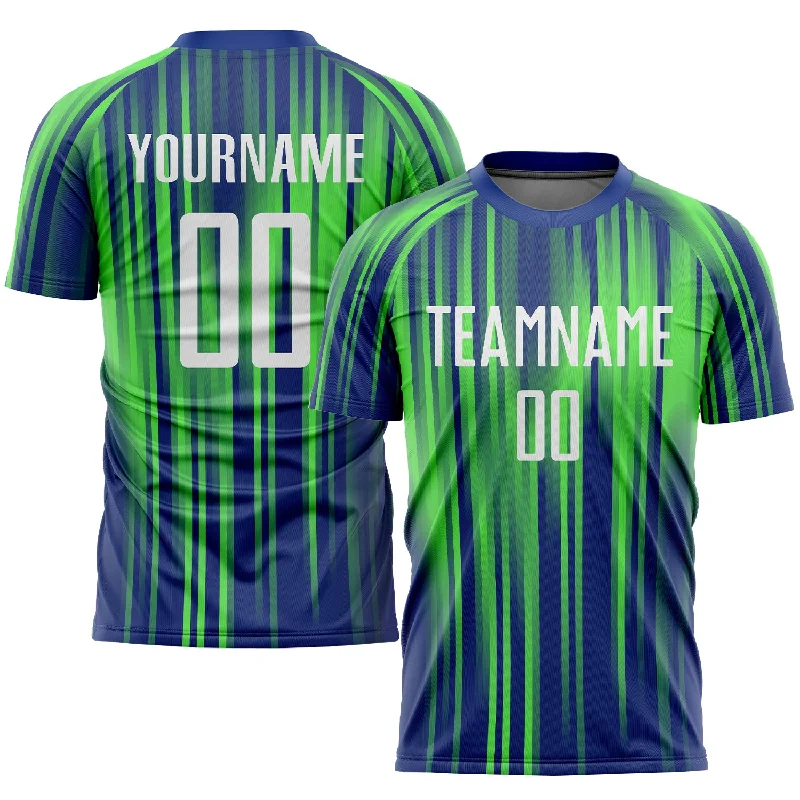 Football Jersey For Fan Support-Custom Neon Green White-Royal Sublimation Soccer Uniform Jersey