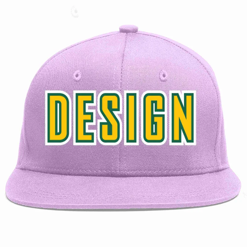 Baseball Cap With Tailored Fit-Custom Light Purple Gold-Kelly Green Flat Eaves Sport Baseball Cap Design for Men/Women/Youth