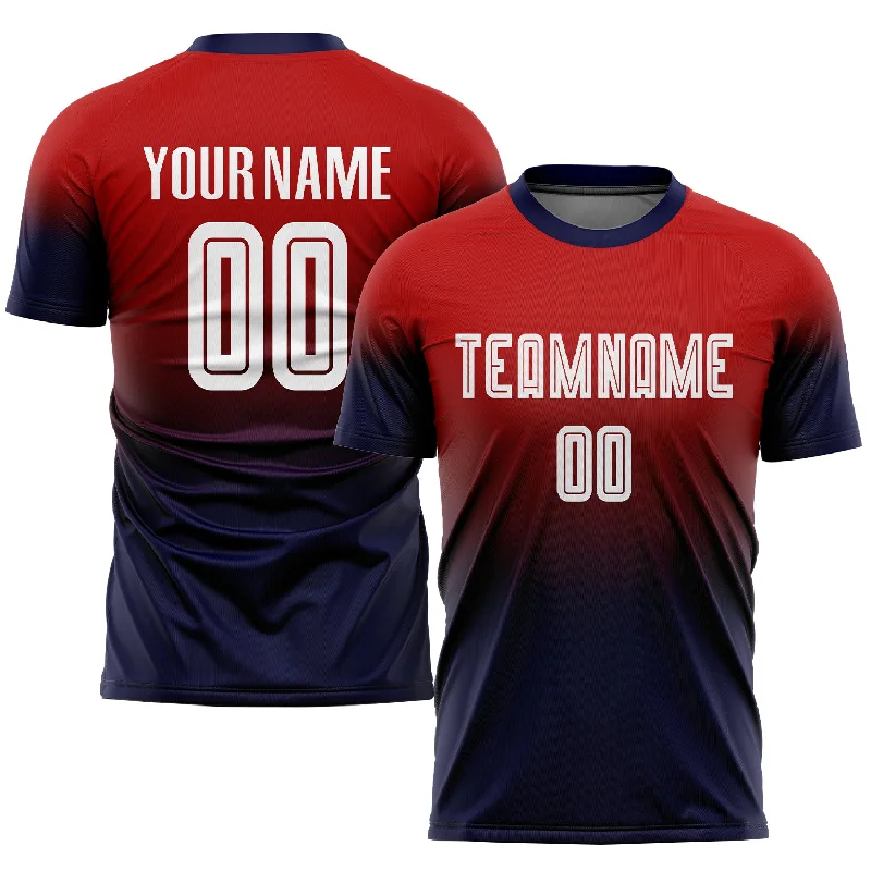 Football Jersey For Tournament-Custom Red White-Navy Sublimation Fade Fashion Soccer Uniform Jersey