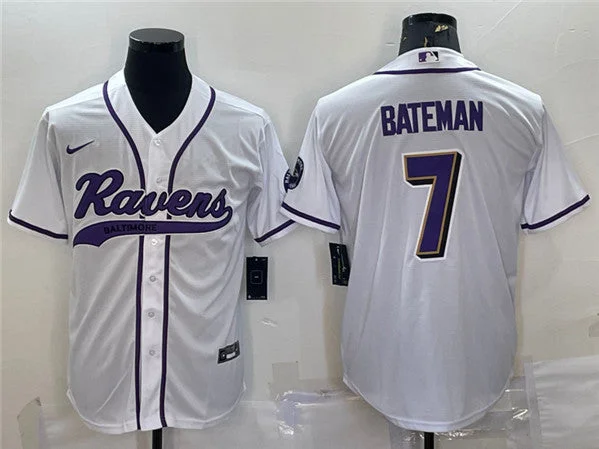 Baseball Jersey For Personalized Sizing-Men's Baltimore Ravens #7 Rashod Bateman White With Patch Cool Base Stitched Baseball Jersey