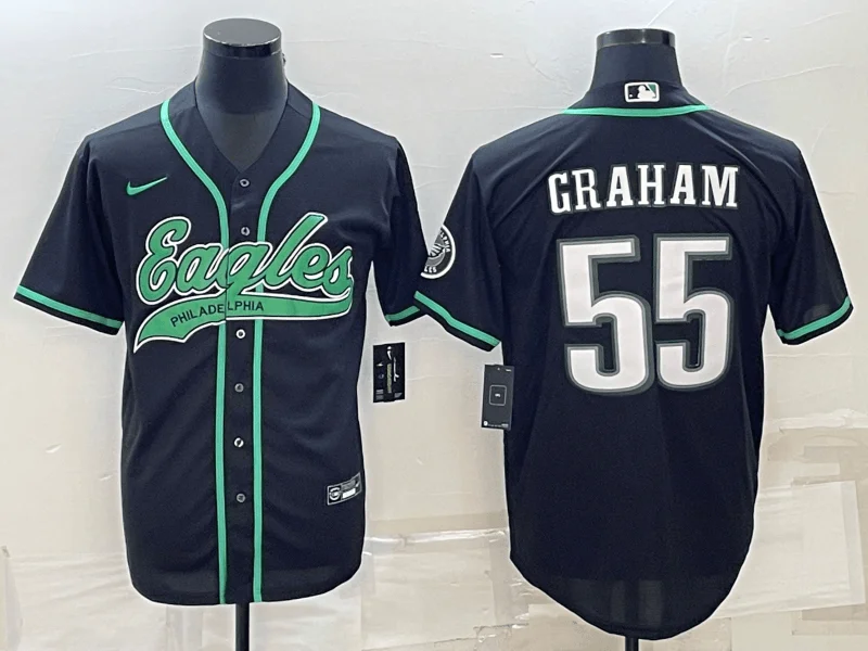 Baseball Jersey For Retro Style-Men's Philadelphia Eagles #55 Brandon Graham Black With Patch Cool Base Stitched Baseball Jersey