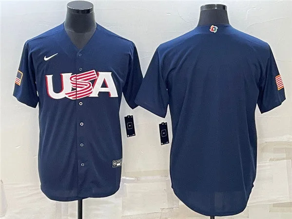 Baseball Jersey For Local Sports Events-Men's USA Baseball Blank 2023 Navy World Baseball Classic Stitched Jersey