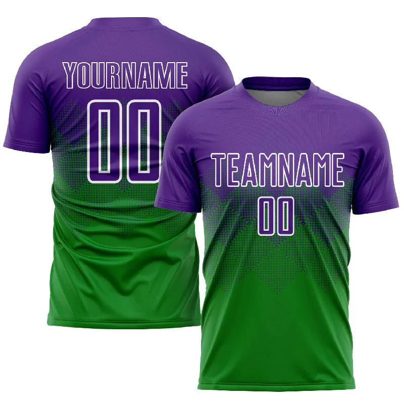 Custom Football Jersey With Player Name-Custom Grass Green Purple-White Sublimation Soccer Uniform Jersey