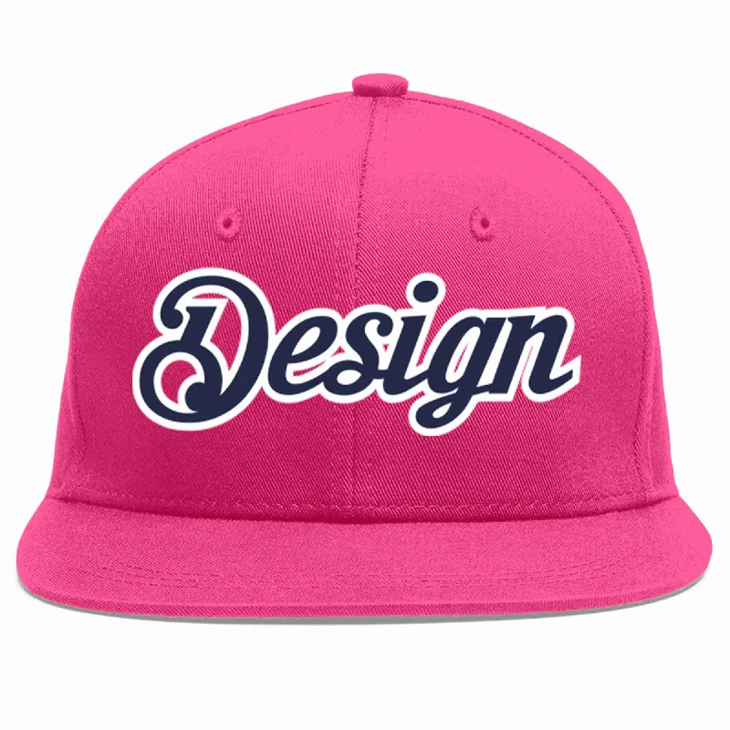 Baseball Cap With Team Logos-Custom Rose Red Navy-White Flat Eaves Sport Baseball Cap Design for Men/Women/Youth